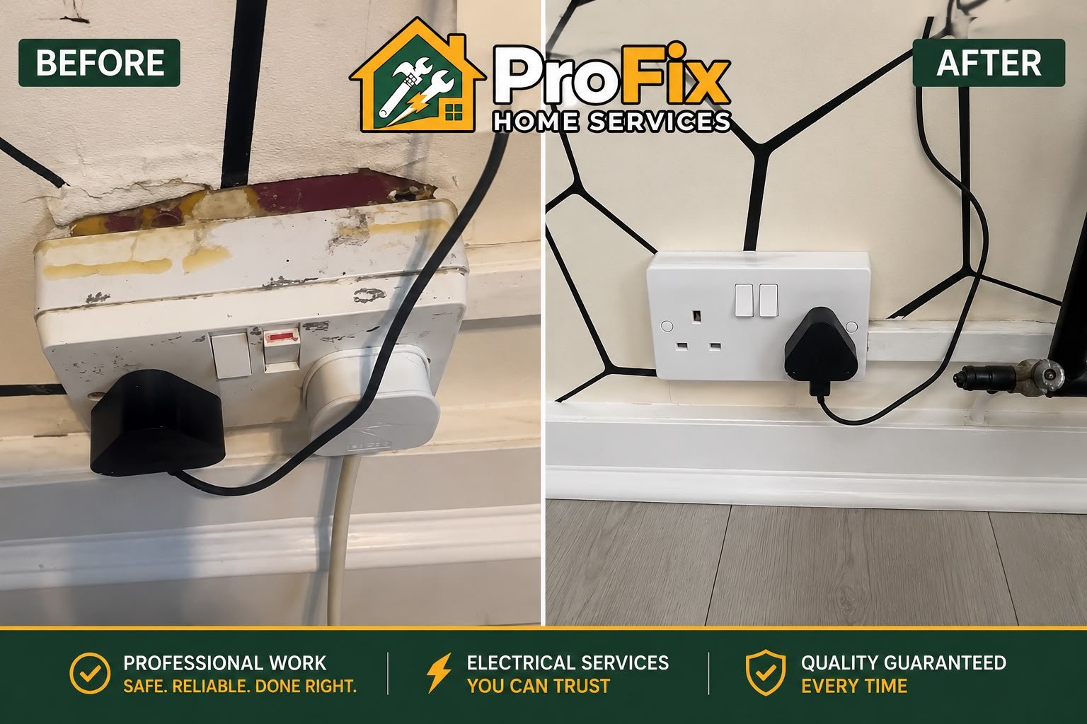 Old deteriorated double socket replaced with clean new socket — ProFix Home Services Glasgow
