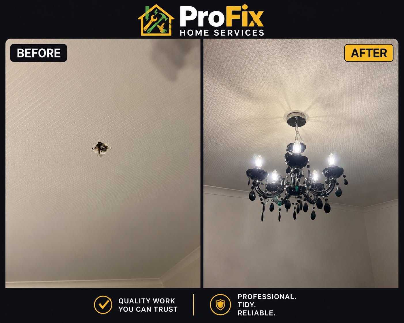 Ceiling prepared and chandelier light fitting installed professionally — ProFix Home Services Glasgow