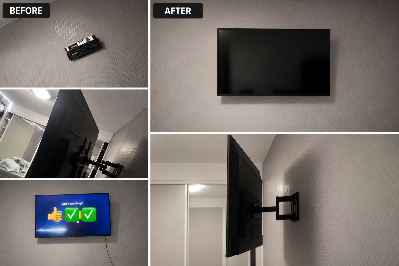 TV bracket installed, TV mounted and levelled with cables managed — ProFix Home Services Glasgow