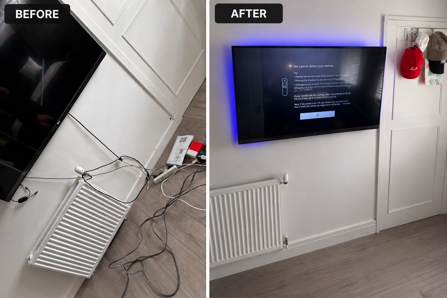 Large TV mounted with LED strip backlighting and hidden cables — ProFix Home Services Glasgow
